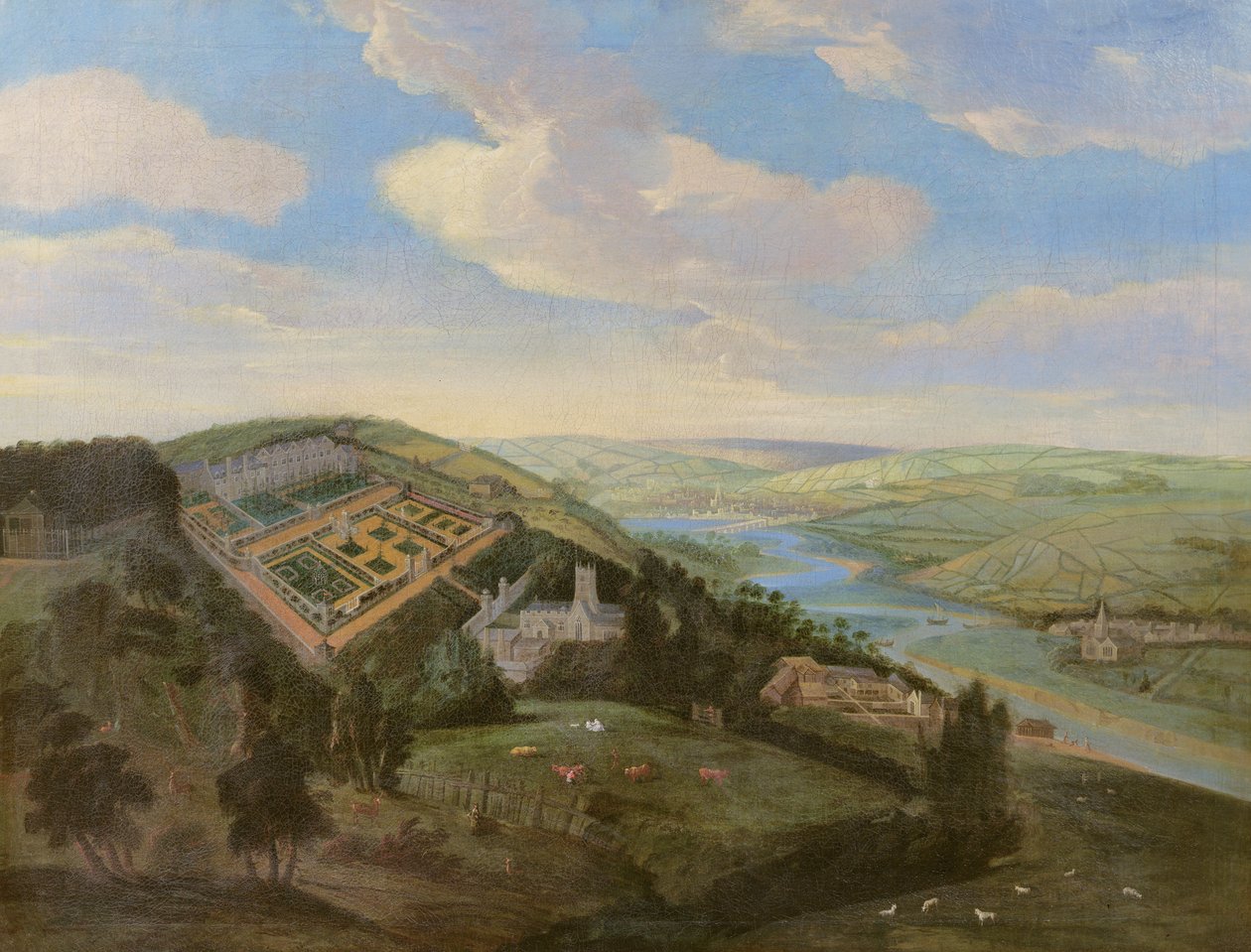 Tawstock Court في ديفون ، بهدف بارنستابل في المسافة ، c.1740 بواسطة مدرسة اللغة الإنجليزية