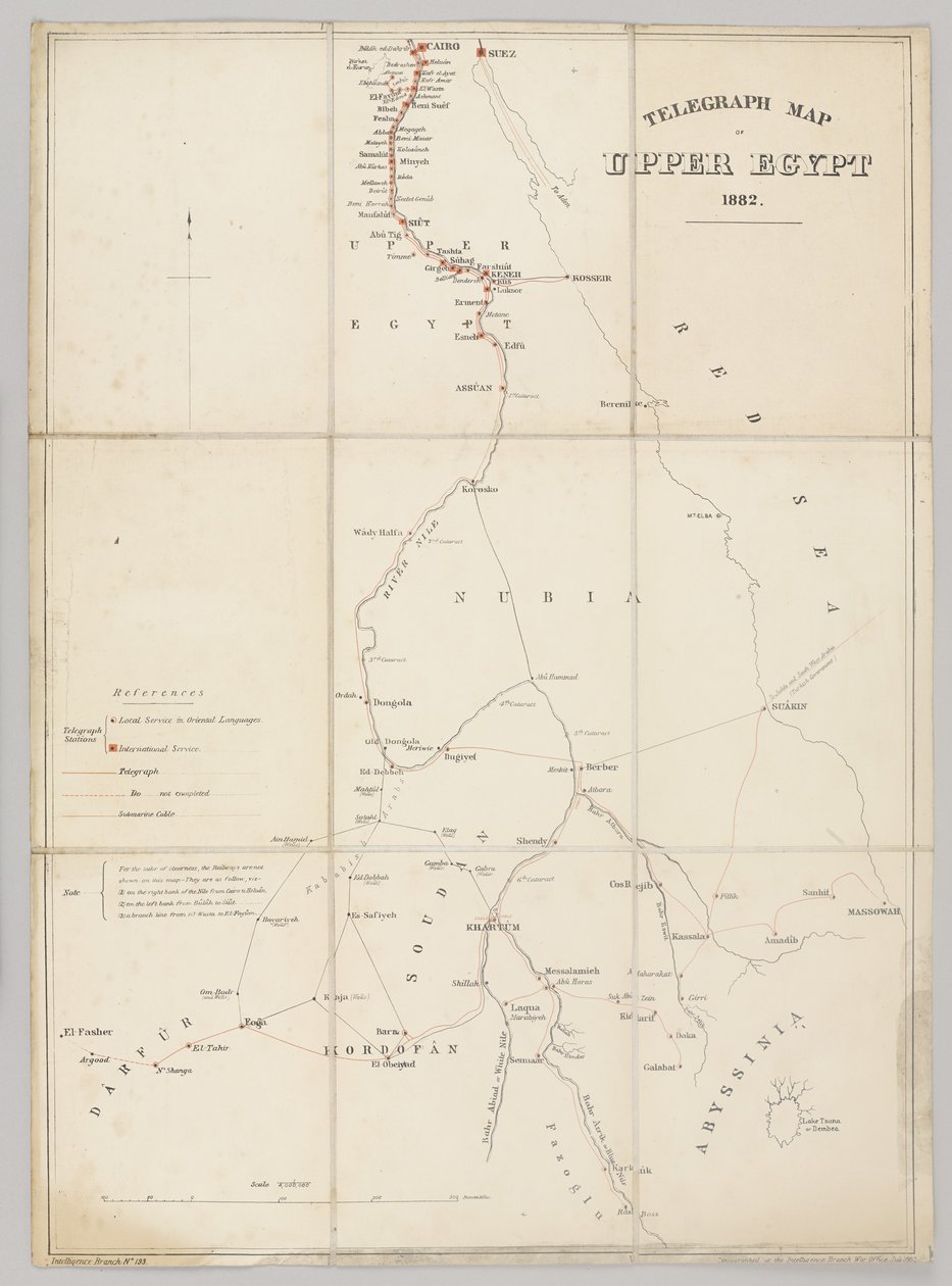 خريطة تلغراف بصعيد مصر 1882 بواسطة مدرسة اللغة الإنجليزية