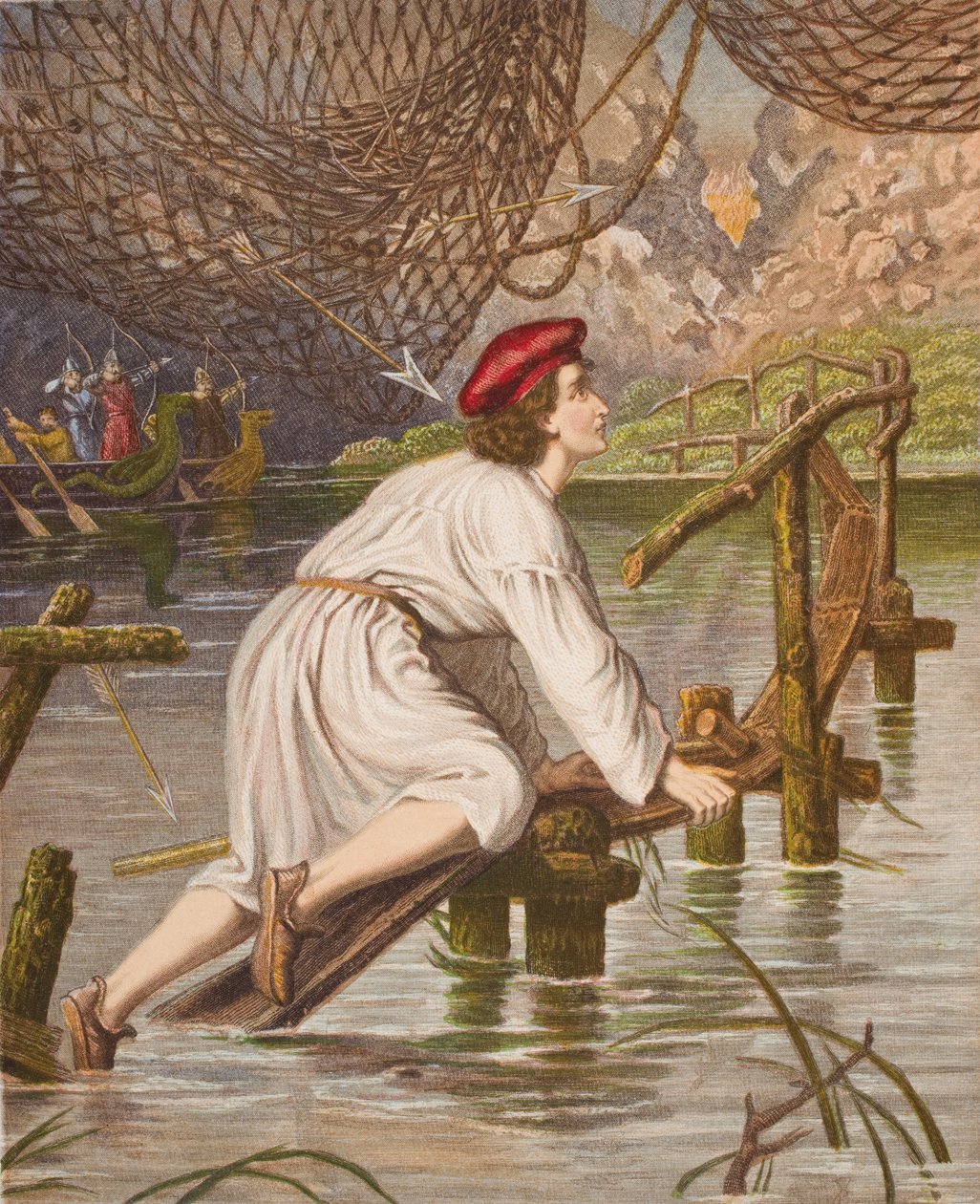 ضمير رقيق يعبر الجسر ، رسم توضيحي من "تقدم الحاج" لجون بونيان (1628-1688) بواسطة مدرسة اللغة الإنجليزية