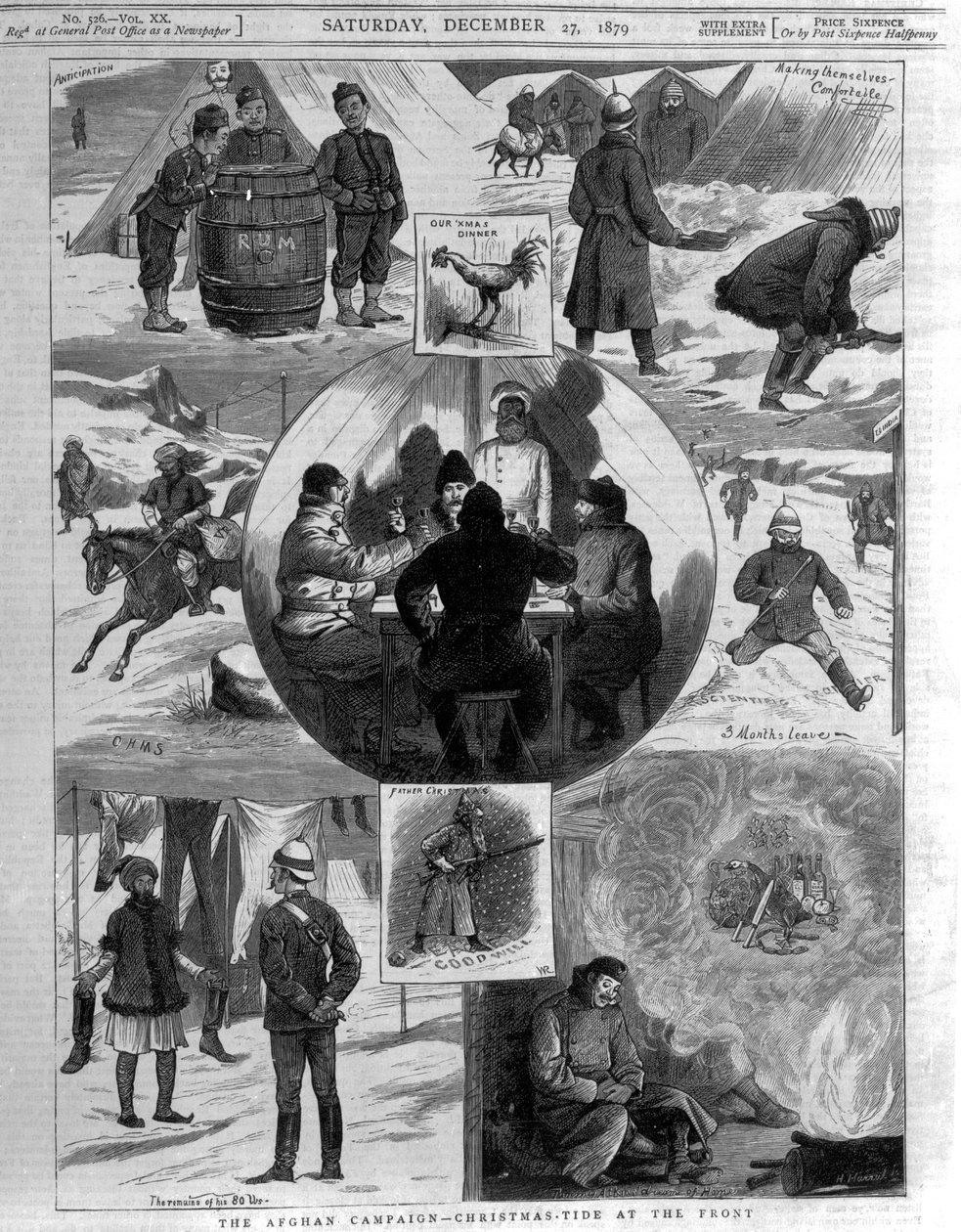 الحملة الأفغانية - عيد الميلاد في الجبهة ، رسوم توضيحية من "الجرافيك" ، 27 ديسمبر 1879 بواسطة مدرسة اللغة الإنجليزية