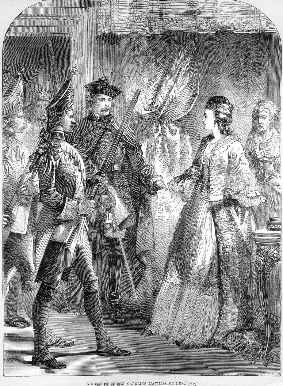 اعتقال كارولين ماتيلدا ، ملكة الدنمارك والنرويج عام 1772 (طباعة) بواسطة مدرسة اللغة الإنجليزية