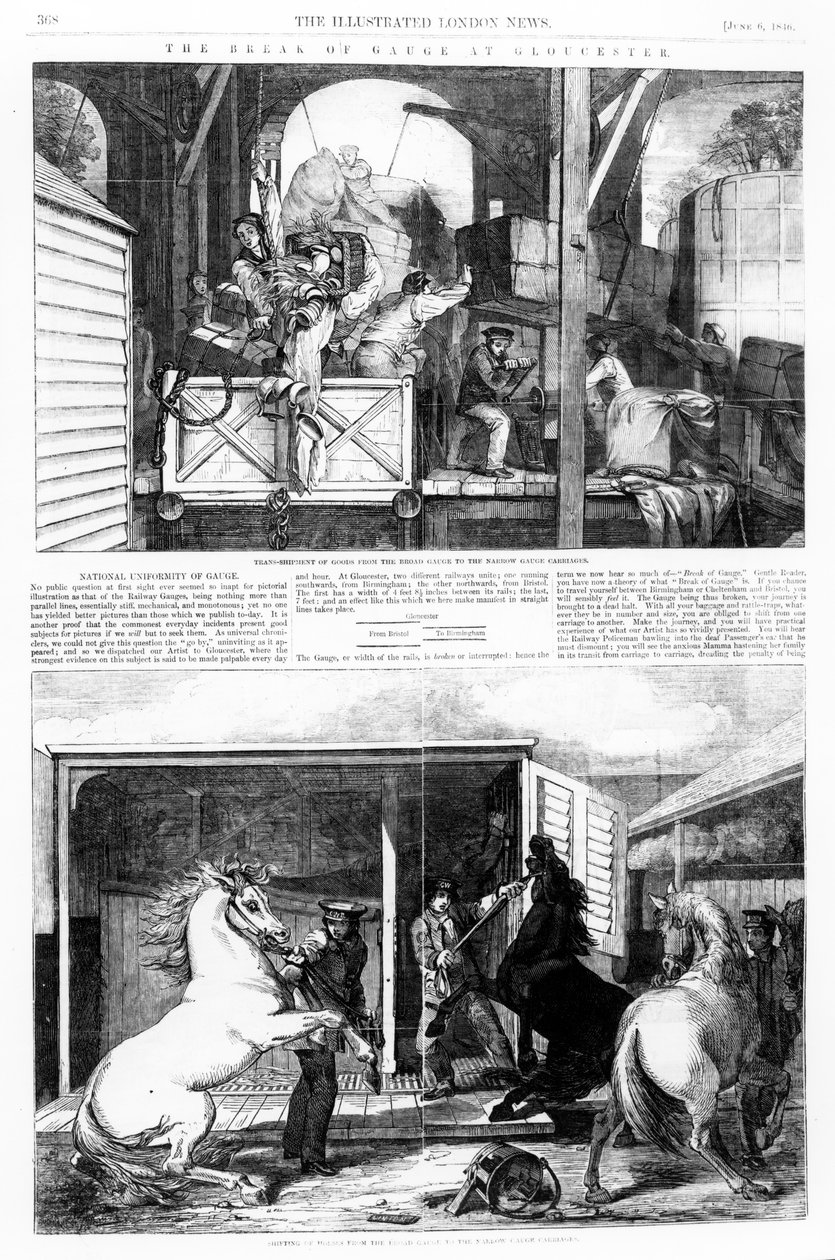 The Break of Gauge at Gloucester ، توضيح من "أخبار لندن المصورة" ، 6 يونيو 1846 بواسطة مدرسة اللغة الإنجليزية