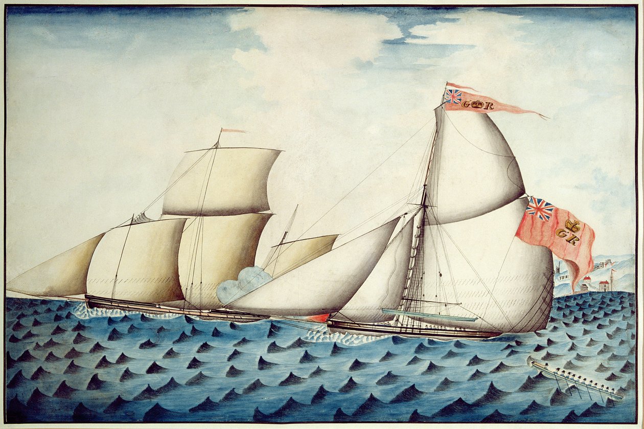 القبض على الأخوة الأربعة بواسطة The Badger ، Revenue Cutter ، c.1823 (قلم ومرحاض) بواسطة مدرسة اللغة الإنجليزية