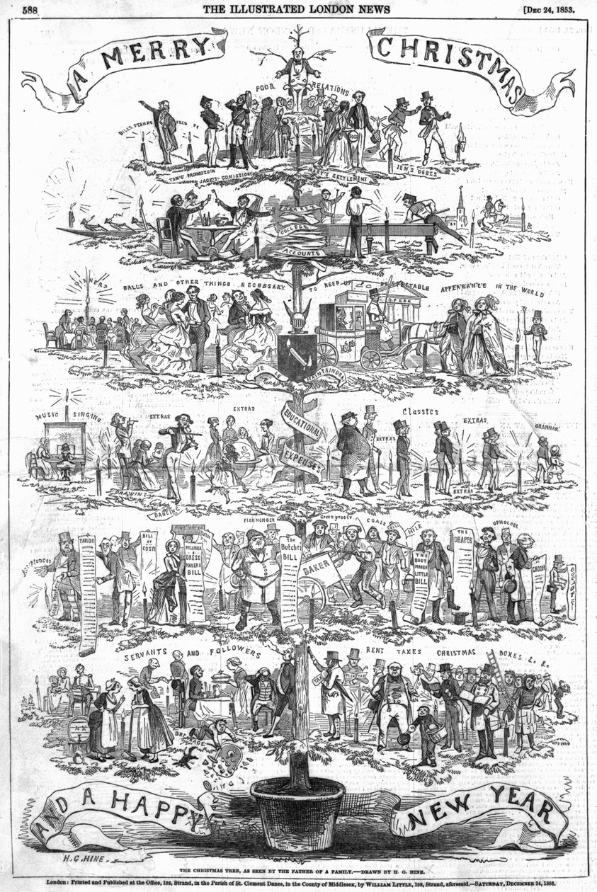 شجرة الكريسماس ، كما يراها والد أسرة ، صورة من "أخبار لندن المصورة" ، 24 ديسمبر 1853 بواسطة مدرسة اللغة الإنجليزية