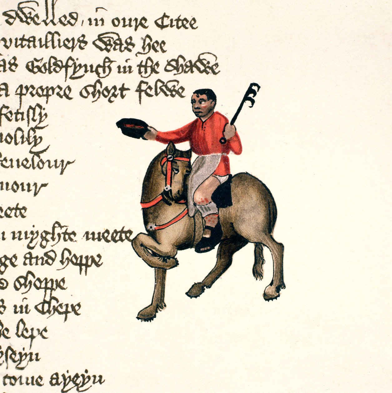 The Cook ، التفاصيل من حكايات كانتربري ، بقلم جيفري تشوسر (c.1342-1400) مخطوطة Ellesmere ، طبعة الفاكس ، 1911 (للحصول على التفاصيل الأصلية ، انظر 128945) بواسطة مدرسة اللغة الإنجليزية