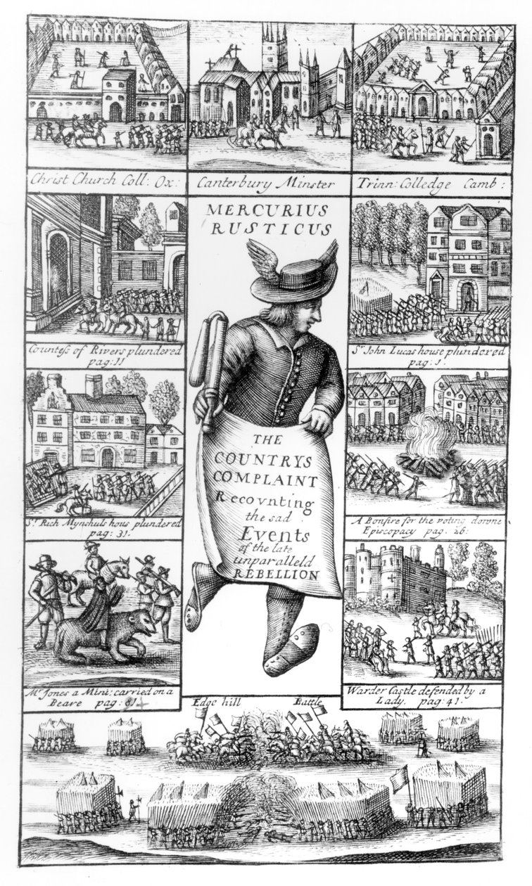 شكوى البلاد التي تحكي الأحداث المحزنة للثورة الراحلة التي لا مثيل لها ، من `` Mercurius Rusticus &39;&39; ، المنشورة في 1685 بواسطة مدرسة اللغة الإنجليزية