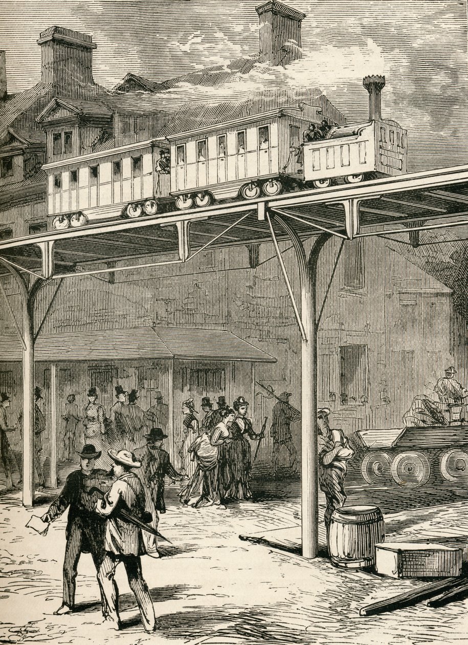 The Elevated Railway ، برودواي ، نيويورك ، من "سكان العالم" بقلم جي تي بيتاني ، تم نشره عام 1888 بواسطة مدرسة اللغة الإنجليزية