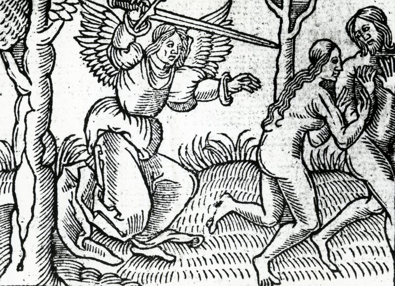 الطرد من جنة عدن ، توضيح من الكتاب المقدس لكرانمر ، 1540 بواسطة مدرسة اللغة الإنجليزية