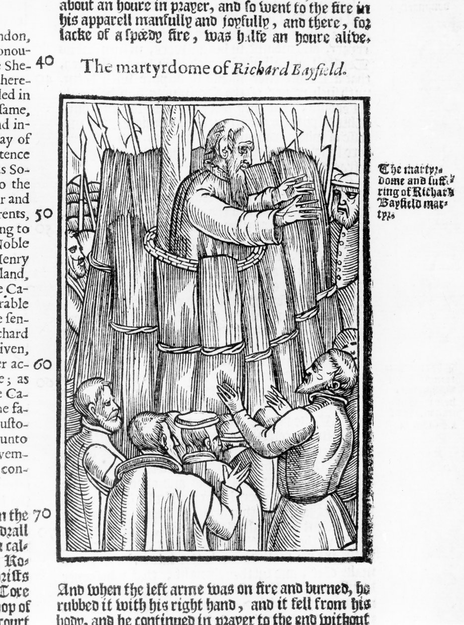 استشهاد ريتشارد بايفيلد (ت 1531) من "أعمال وآثار" لجون فوكس (1516-87) 1563 بواسطة مدرسة اللغة الإنجليزية