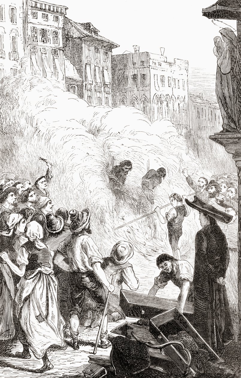 مذبحة البروتستانت في بارليتا ، إيطاليا ، c.1865 (نقش الخشب) بواسطة مدرسة اللغة الإنجليزية