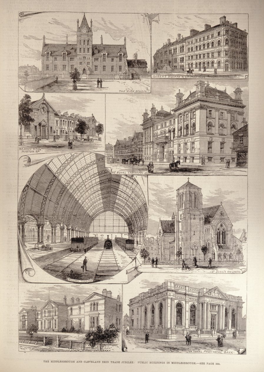 اليوبيل Middlesbrough و حديد تجارة كليفلاند: المباني العامة في Middlesbrough ، من "أخبار لندن المصورة" ، 10 أغسطس 1881 بواسطة مدرسة اللغة الإنجليزية