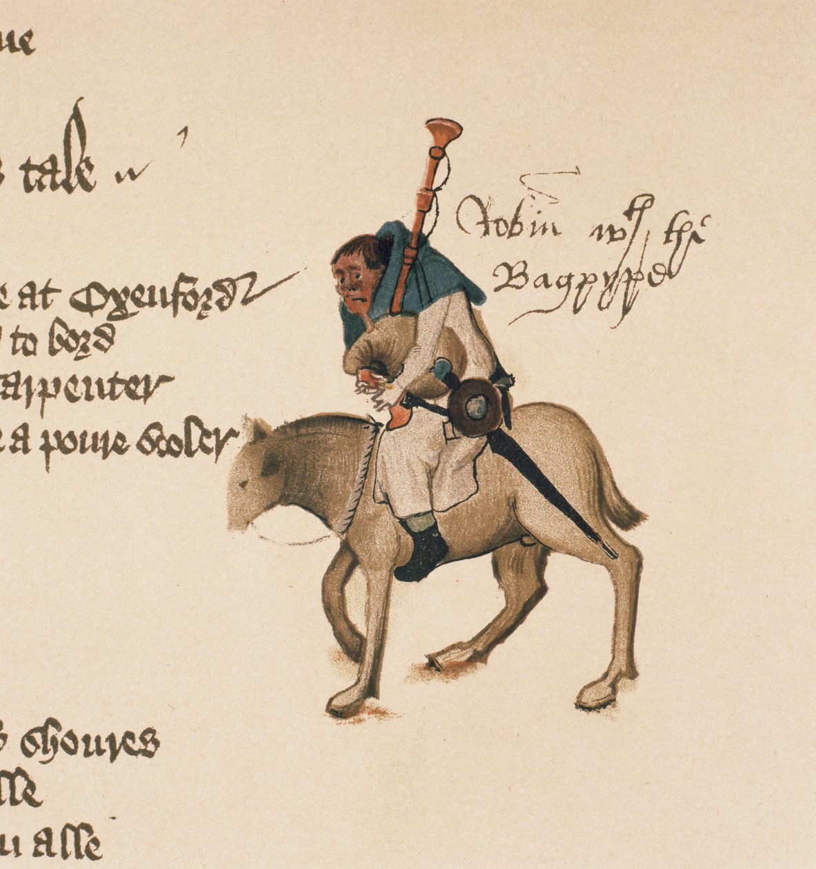 The Miller ، التفاصيل من حكايات كانتربري ، بقلم جيفري تشوسر (c.1342-1400) مخطوطة Ellesmere ، طبعة الفاكس ، 1911 (للحصول على التفاصيل الأصلية ، انظر 128928) بواسطة مدرسة اللغة الإنجليزية