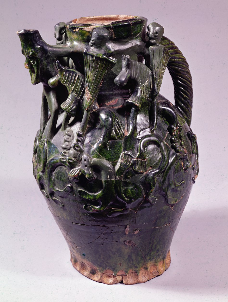 إبريق Moot Hall Jug ، مزجج بالرصاص ، ربما من Nottingham أو Lincoln ، c.1270 (سيراميك) بواسطة مدرسة اللغة الإنجليزية