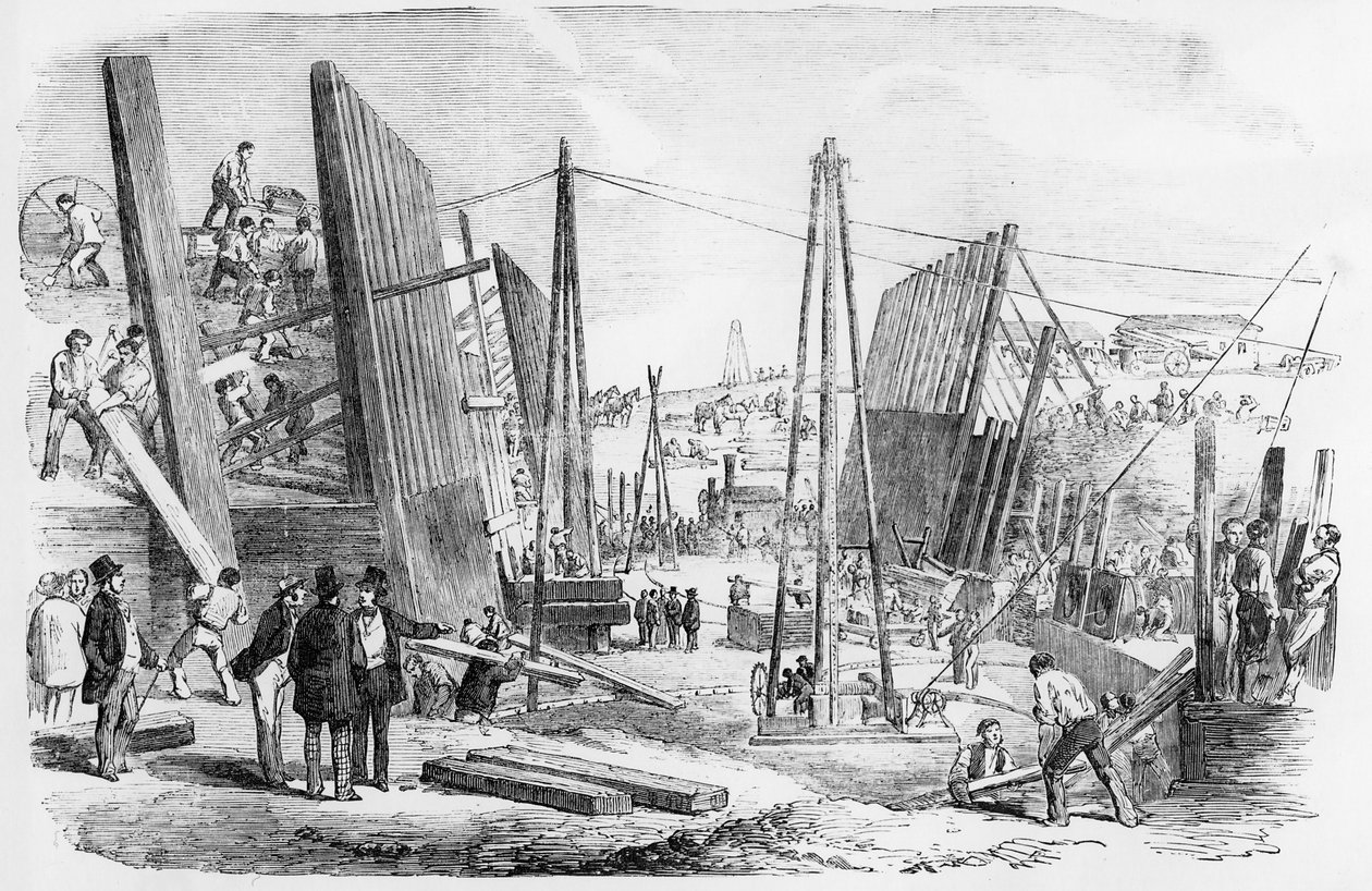 The New Victoria Dock Works ، Plaistow Marches ، نُشر في "أخبار لندن المصورة" 9 سبتمبر 1854 بواسطة مدرسة اللغة الإنجليزية