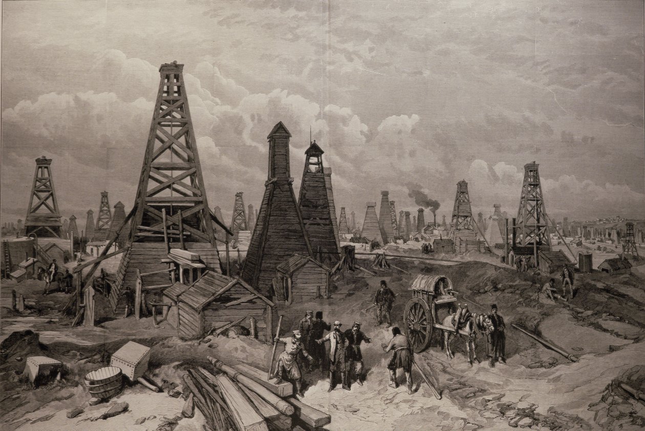 آبار النفط في باكو على بحر قزوين ، من "أخبار لندن المصورة" ، 19 يونيو 1886 بواسطة مدرسة اللغة الإنجليزية