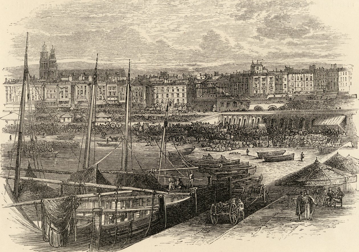 ميناء برشلونة ، إسبانيا ، من "الصور الإسبانية" للمؤسس صموئيل مانينغ ، نُشر عام 1870 بواسطة مدرسة اللغة الإنجليزية