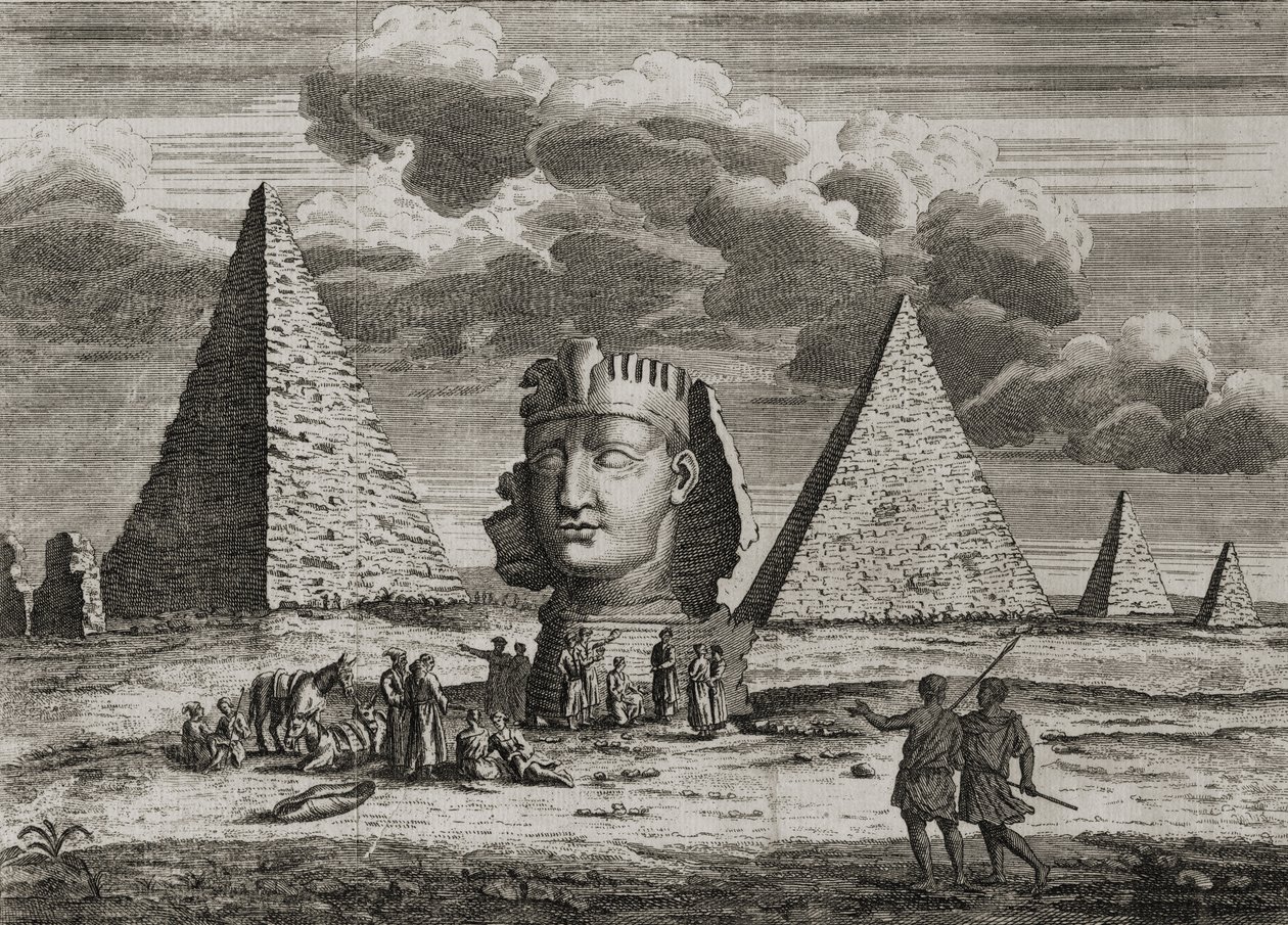 الأهرامات وأبو الهول في الجيزة ، مصر ، حوالي 1725 بواسطة مدرسة اللغة الإنجليزية