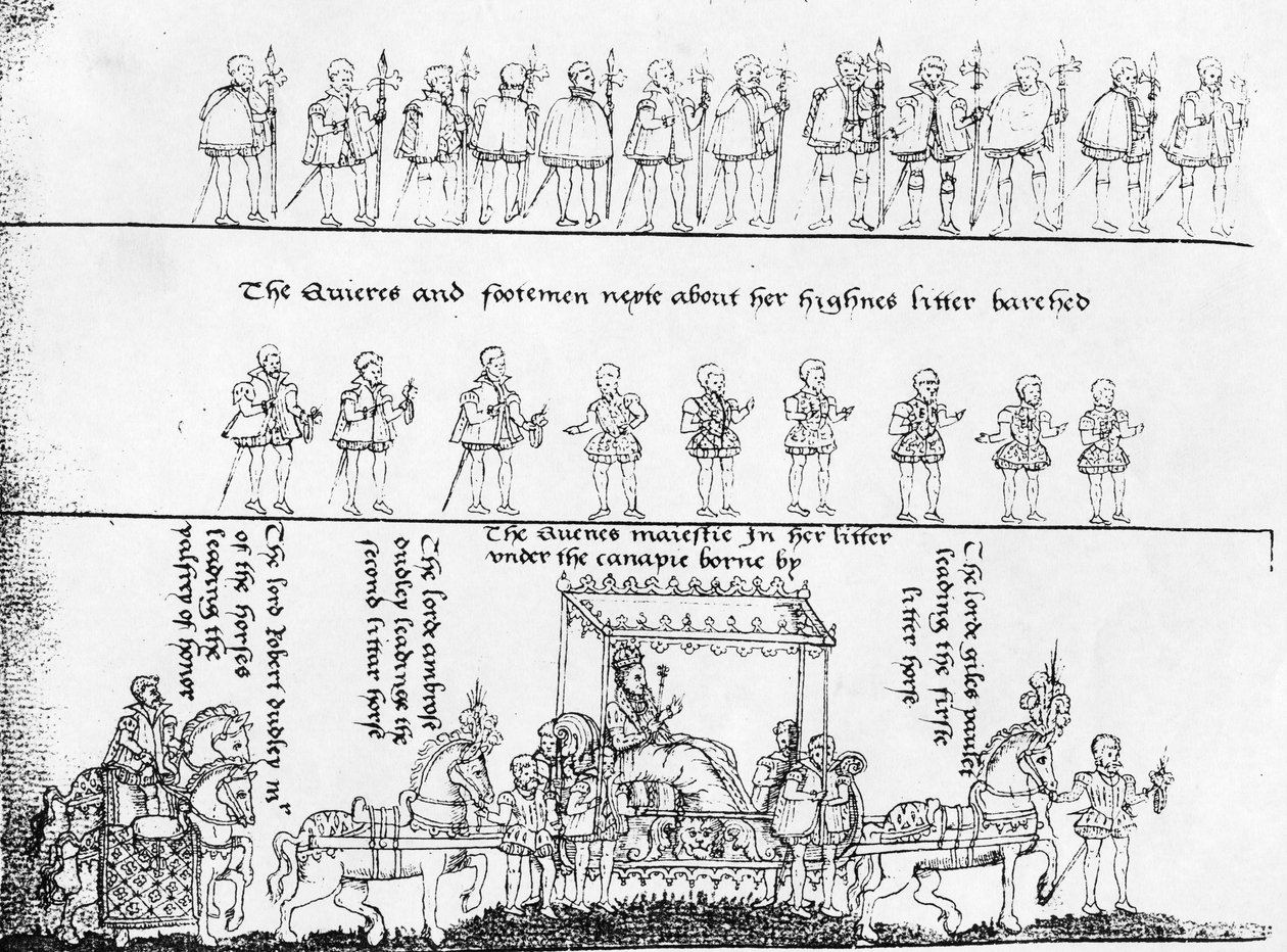 الملكة في فضلاتها ، من "تقدم الملكة إليزابيث 1" 1788 ، بقلم جون نيكولز بواسطة مدرسة اللغة الإنجليزية