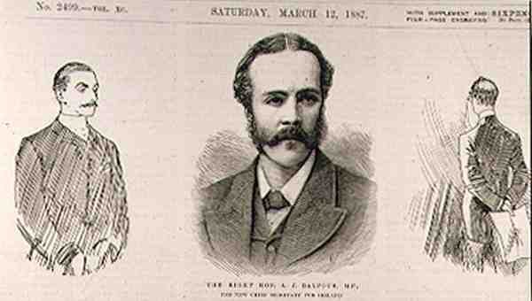 هون الصحيح. أ. جيه بلفور (1848-1930) ، النائب ، السكرتير العام الجديد لأيرلندا ، من مجلة أخبار لندن المصورة ، 12 مارس 1887 بواسطة مدرسة اللغة الإنجليزية