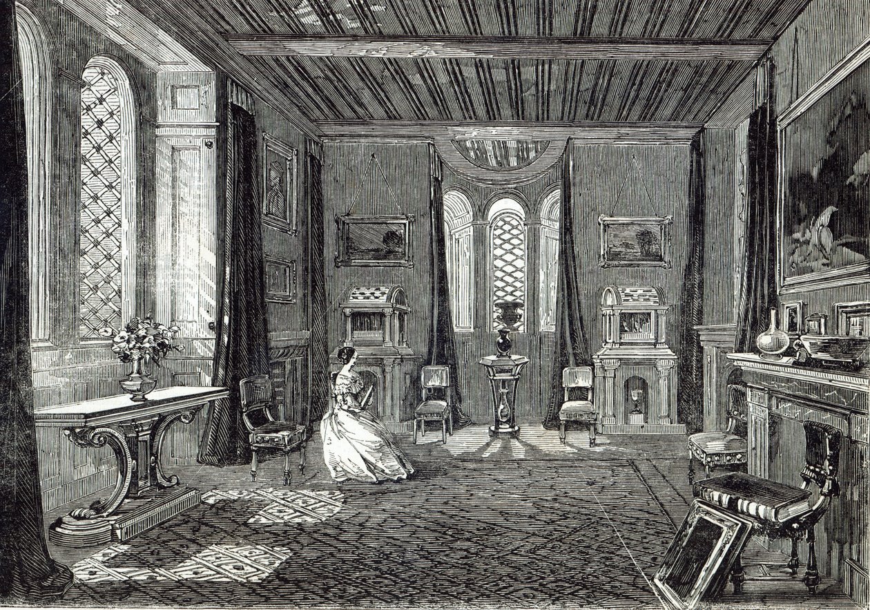 غرفة الرسم القرمزي ، برج لانسداون ، من "أخبار لندن المصورة" ، 29 نوفمبر 1845 بواسطة مدرسة اللغة الإنجليزية