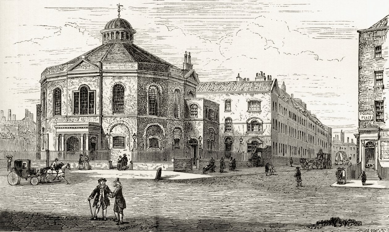 The Surrey Chapel، Blackfriars Road، Southwark، from "London Pictures: Drawn with Pen and Pencil"، بقلم القس ريتشارد لوفيت ، نُشر عام 1890 بواسطة مدرسة اللغة الإنجليزية