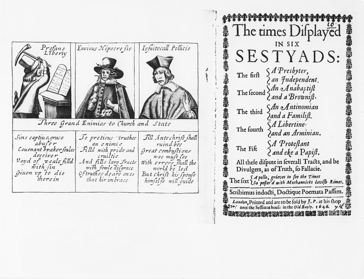 الأوقات المعروضة في Six Sestyads ، نُشرت عام 1646 بواسطة مدرسة اللغة الإنجليزية