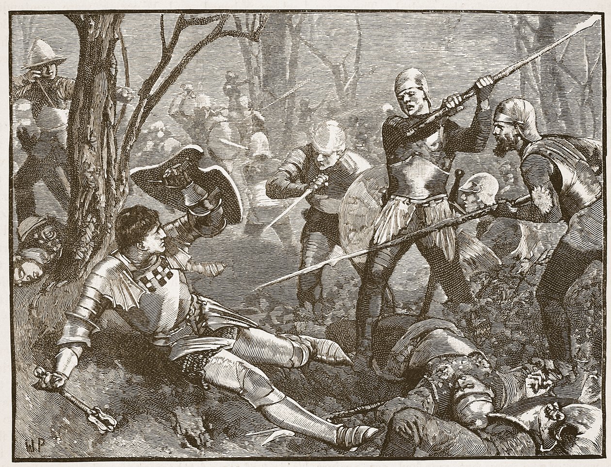 وفاة King Maker في معركة Barnet ، c.1880 ، التوضيح من Cassells Illustrated History of England (sepia photo) بواسطة مدرسة اللغة الإنجليزية