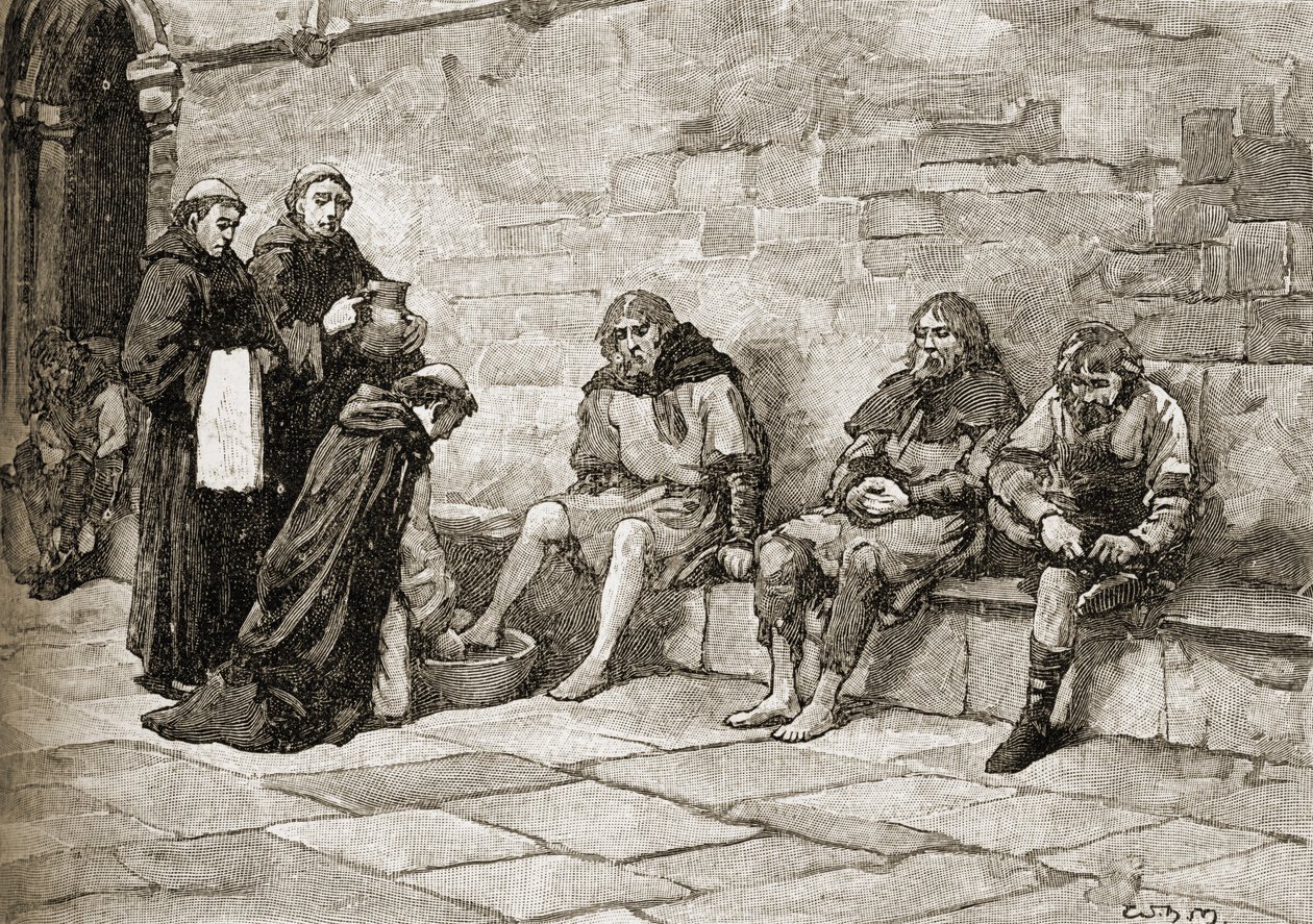 توماس بيكيت (c.1118-70) يغسل أقدام المتسولين بواسطة مدرسة اللغة الإنجليزية