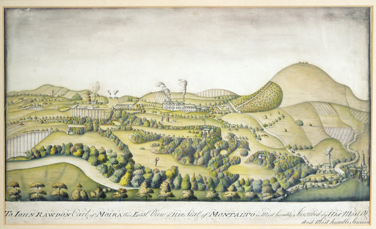 إلى جون راودون ، إيرل مويرا ، هذا المنظر الشرقي لمقعد مونتالتو ، c.1800 (قلم ومرحاض) بواسطة مدرسة اللغة الإنجليزية