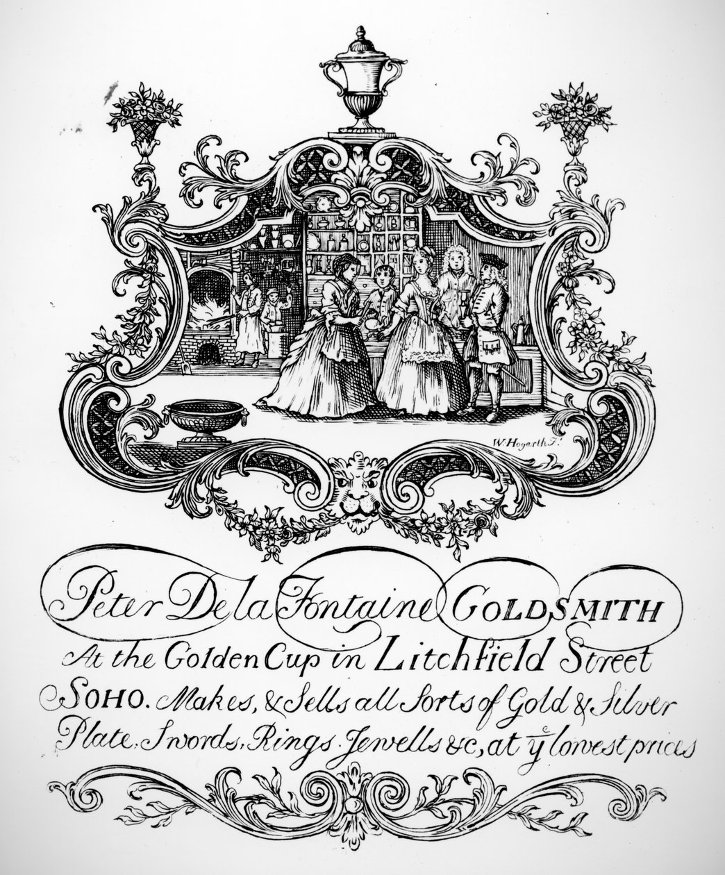 البطاقة التجارية لـ Peter De la Fontaine ، Goldsmith ، c.1790s بواسطة مدرسة اللغة الإنجليزية