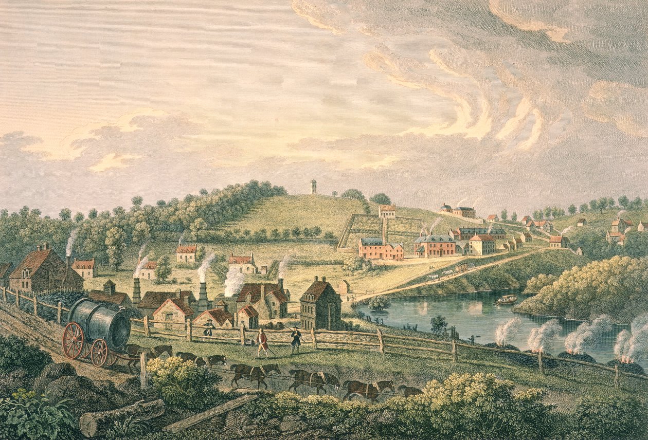 الأعمال العليا في كولبروكديل ، شروبشاير منقوشة من قبل ف. فيفاريس ، نُشرت عام 1758 بواسطة مدرسة اللغة الإنجليزية