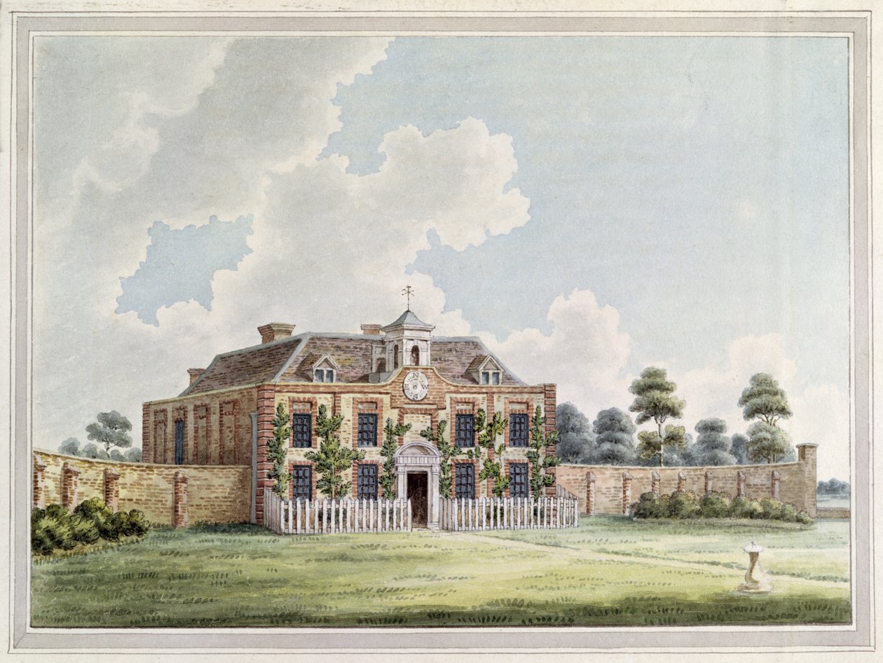 منظر لـ Dawley House ، Harlington ، Middlesex ، c.1820 (نقش الألوان) بواسطة مدرسة اللغة الإنجليزية