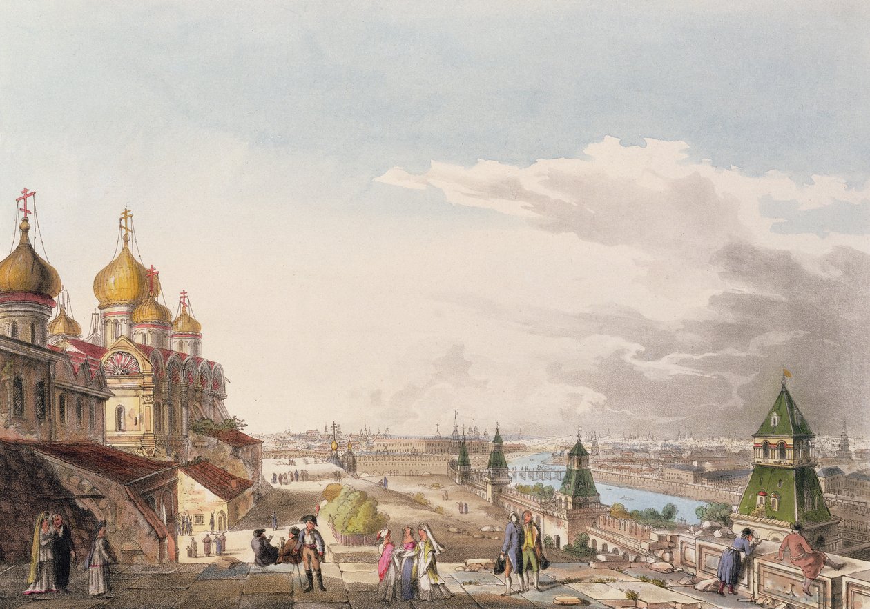 منظر لموسكو مأخوذ من القصر الإمبراطوري ، اللوحة 4 من رسم تاريخي لموسكو ، حانة. بقلم رودولف أكرمان (1764-1834) 1813 (أكواتينت) بواسطة مدرسة اللغة الإنجليزية