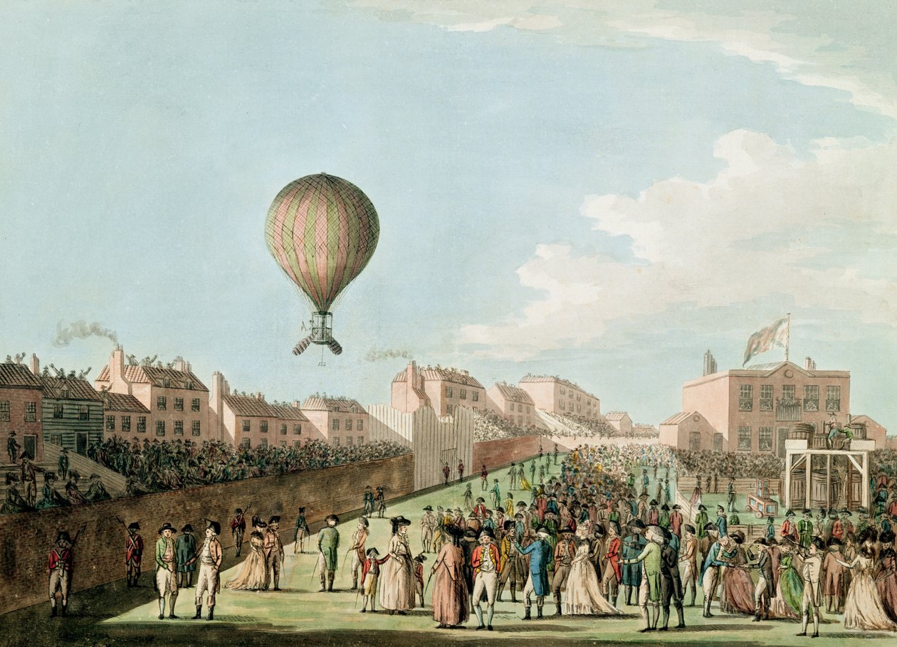 صعود فنسنت لوناردي الجوي من المدفعية الأرضية ، 15 سبتمبر 1784 بواسطة مدرسة اللغة الإنجليزية