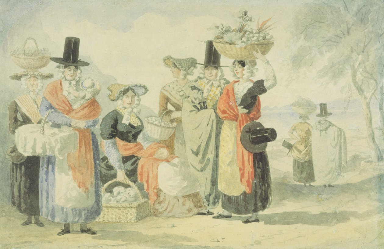 Welsh Fisherwomen (مرحاض مع قلم فوق الجرافيت على ورق) بواسطة مدرسة اللغة الإنجليزية