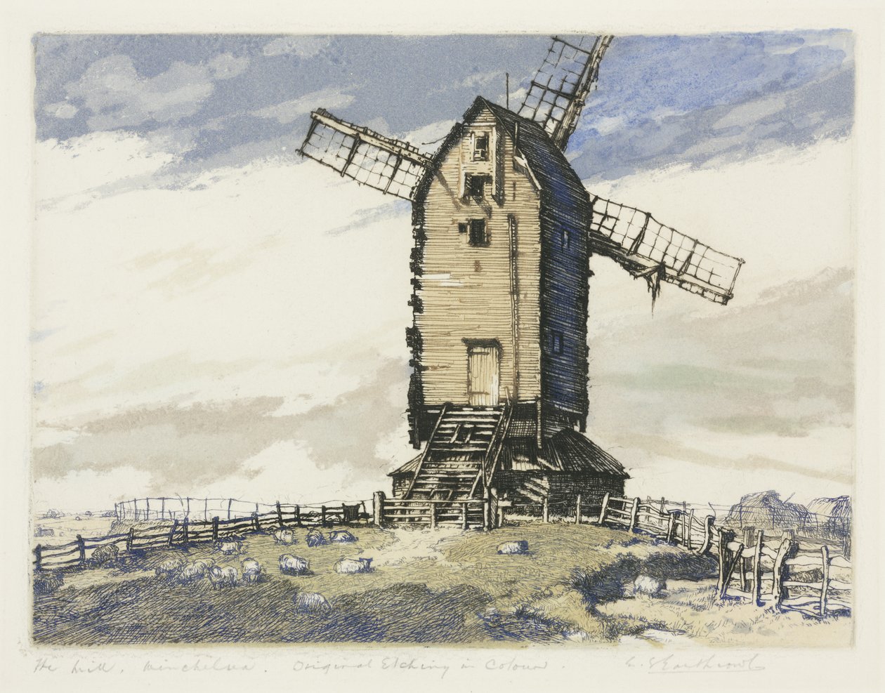 Windmill ، Winchelsea ، East Sussex (mezzotint الملونة) بواسطة مدرسة اللغة الإنجليزية