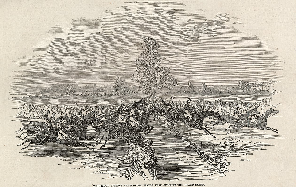 Worchester Steeple Chase: The Water Leap مقابل Grand Stand ، من "The Illustrated London News" ، 26 أبريل 1845 بواسطة مدرسة اللغة الإنجليزية