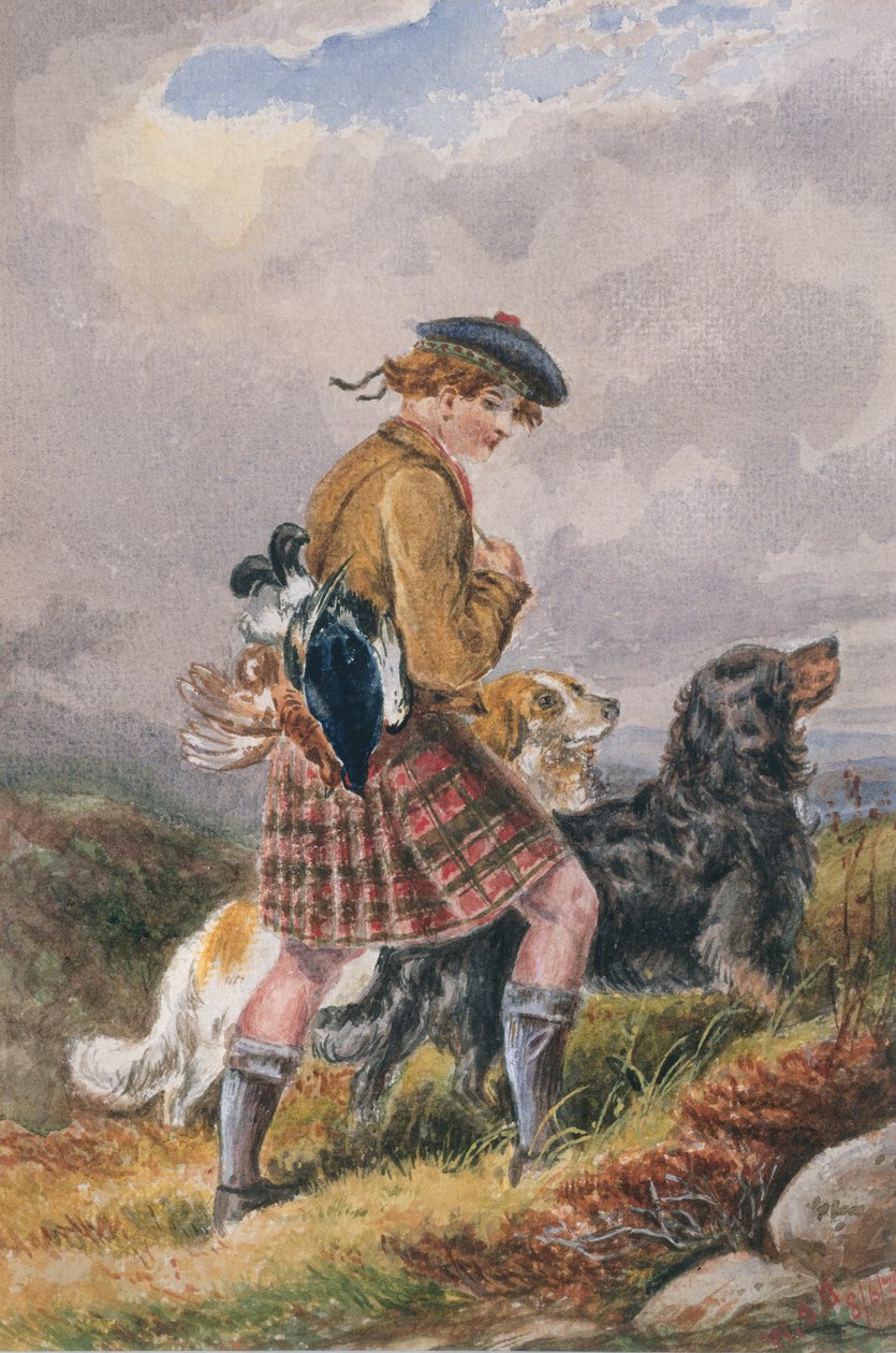 الشاب الاسكتلندي Gamekeeper مع Dead Game ، c.1865 (مرحاض على ورق) بواسطة مدرسة اللغة الإنجليزية