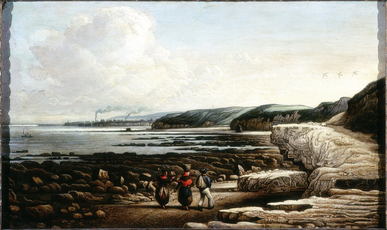 Coast Coast Scene ، Cullercoats (زيت وقلم رصاص على البطاقة) بواسطة المدرسة الإنجليزية المدرسة الإنجليزية
