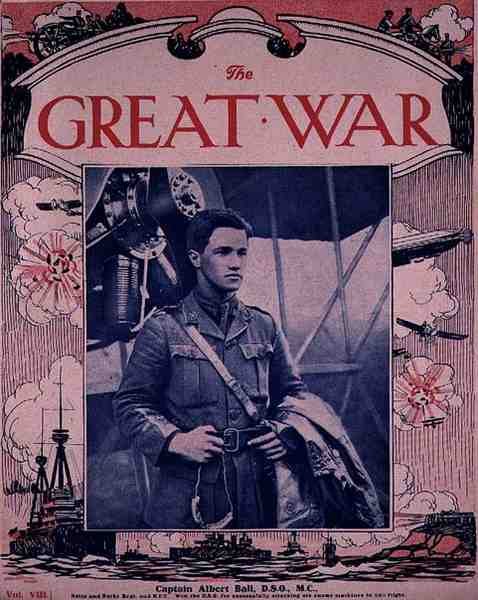 Captain Albert Ball (1896-1917) DSO، MC ، الغلاف الأمامي لـ 'The Great War' ، المجلد. الثامن ، حوالي 1917 (حفر ضوئي) بواسطة مصور انجليزى