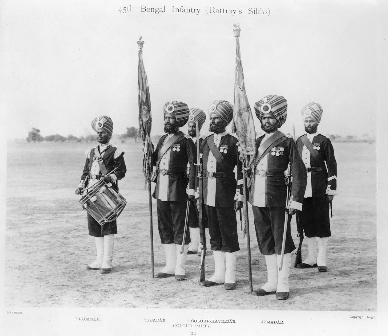 حفلة ملونة ، فوج المشاة البنغال 45 (Rattray's Sikh) ، حوالي 1897 (صورة b / w) بواسطة مصور انجليزى