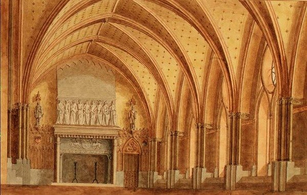 قاعة بارونية ، حوالي 1840 (ألوان مائية) بواسطة مدرسة اللغة الإنجليزية