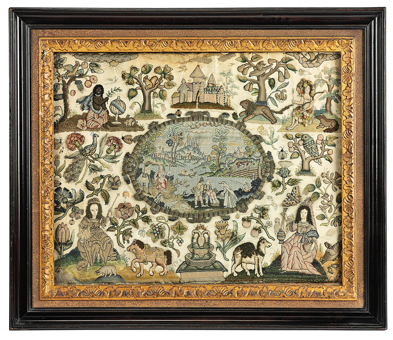 صورة تطريز تشارلز الثاني لأفريقيا والعالم الجديد ، c.1660-70 بواسطة مدرسة اللغة الإنجليزية
