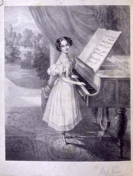 طفل عازف بيانو (الآنسة جوناس؟) يلعب دور John Field's 'Pastorale' ، حوالي 1835 (نقش) بواسطة مدرسة اللغة الإنجليزية