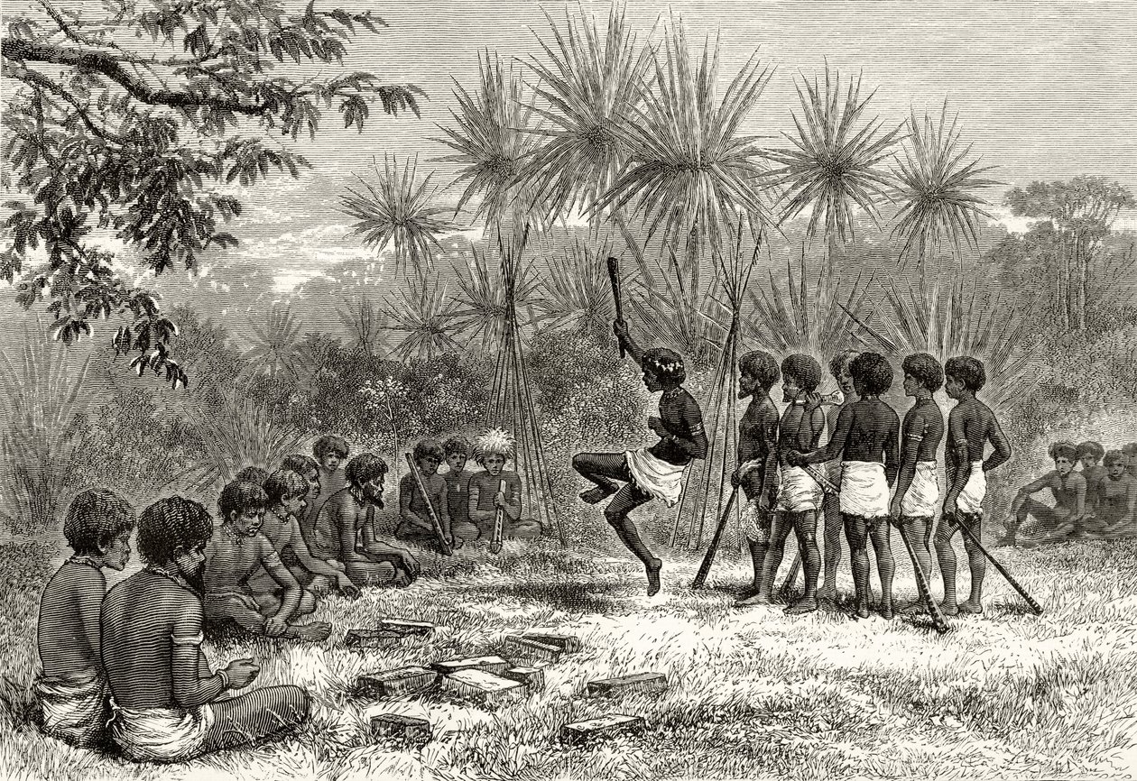 A Corroboree ، c.1880 ، من "الصور الأسترالية" بقلم هوارد ويلوبي ، نشرته جمعية المسالك الدينية ، لندن ، 1886 بواسطة مدرسة اللغة الإنجليزية