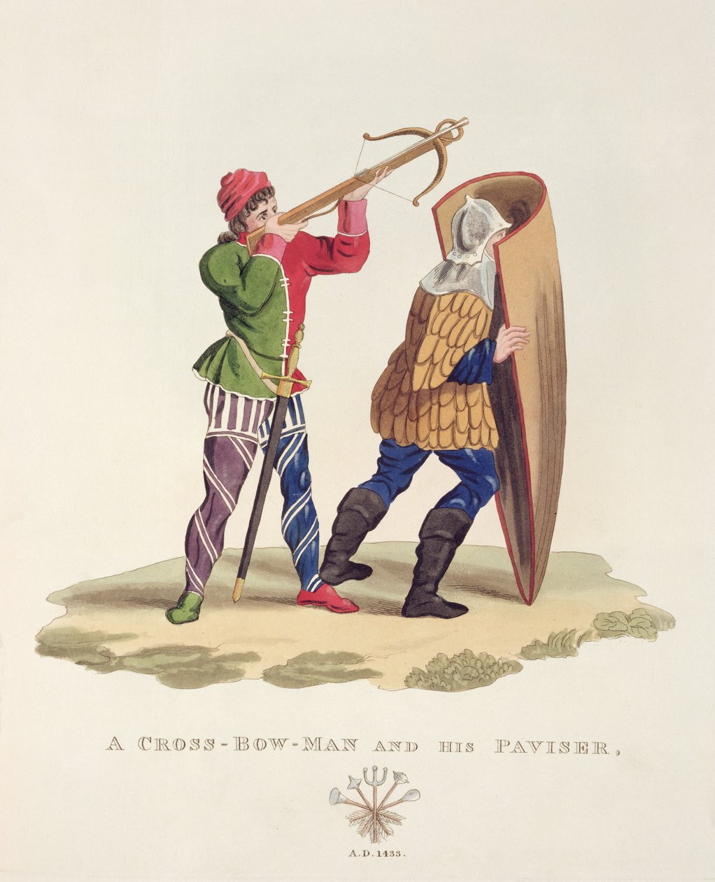 A Cross-bowman و Paviser ، 1433 ، من الدروع القديمة بقلم صامويل راش ميريك ، 1824 بواسطة مدرسة اللغة الإنجليزية