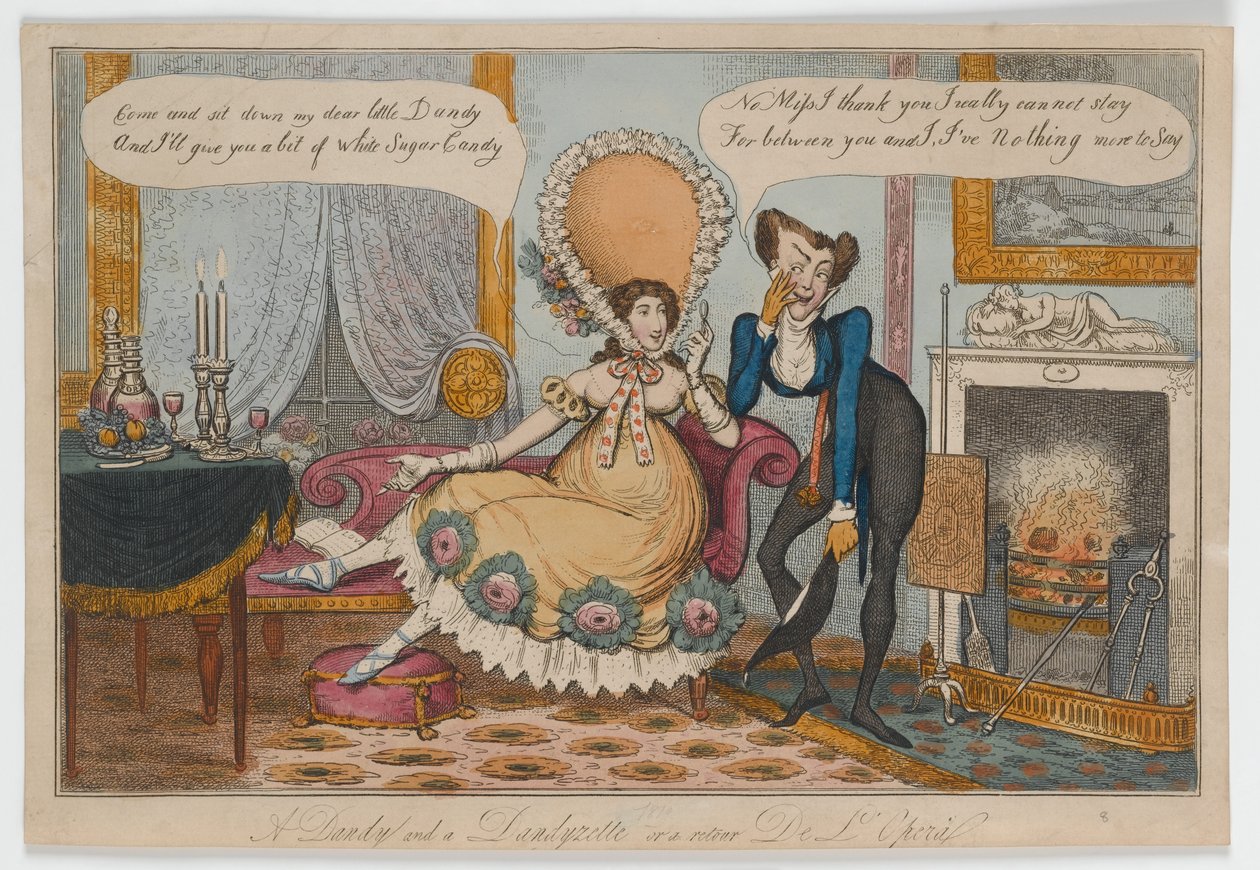 Dandy and Dandyzette or retour De LOpera، c.1820 (نقش يدوي اللون) بواسطة مدرسة اللغة الإنجليزية