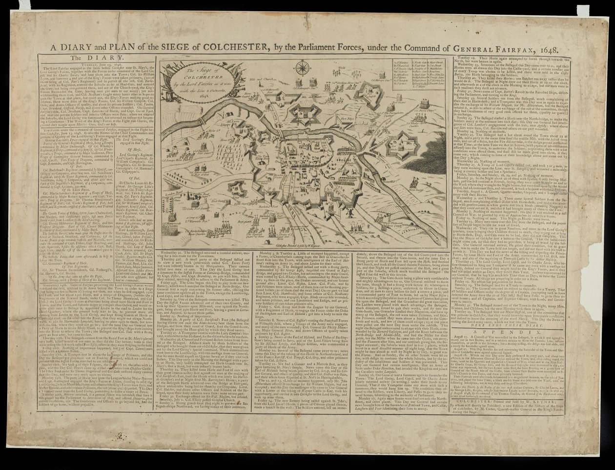 يوميات وخطة تصويرية لحصار كولشستر 1648 ، طبعها وباعها دبليو. Keymer ، 1648 بواسطة مدرسة اللغة الإنجليزية