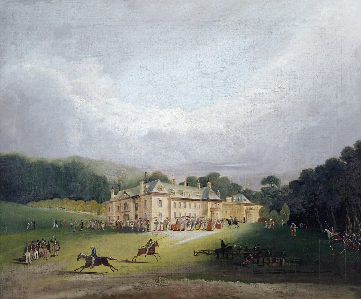 A Fete at Firle ، حيث تم إحياء لعبة Quintain القديمة ، 1827 بواسطة مدرسة اللغة الإنجليزية
