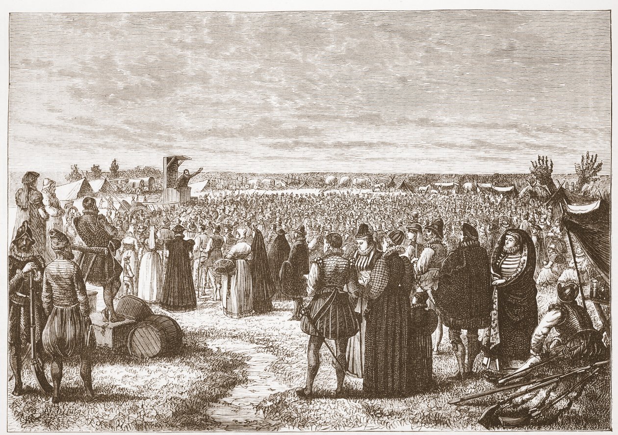 وعظ ميداني بالقرب من غنت ، توضيح من تاريخ البروتستانتية بقلم جيمس أيتكين ويلي (1808-1890) ، حانة. 1878 بواسطة مدرسة اللغة الإنجليزية